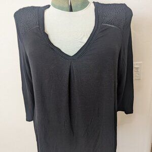 Anthropologie Dolan Left Coast Collection Black Rayon Lace Panel Top